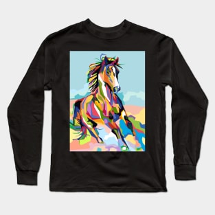 Abstract horse paintings in WPAP Long Sleeve T-Shirt